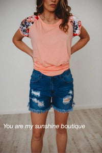 Denim Distressed shorts, dark blue - You Are My Sunshine Boutique LLC