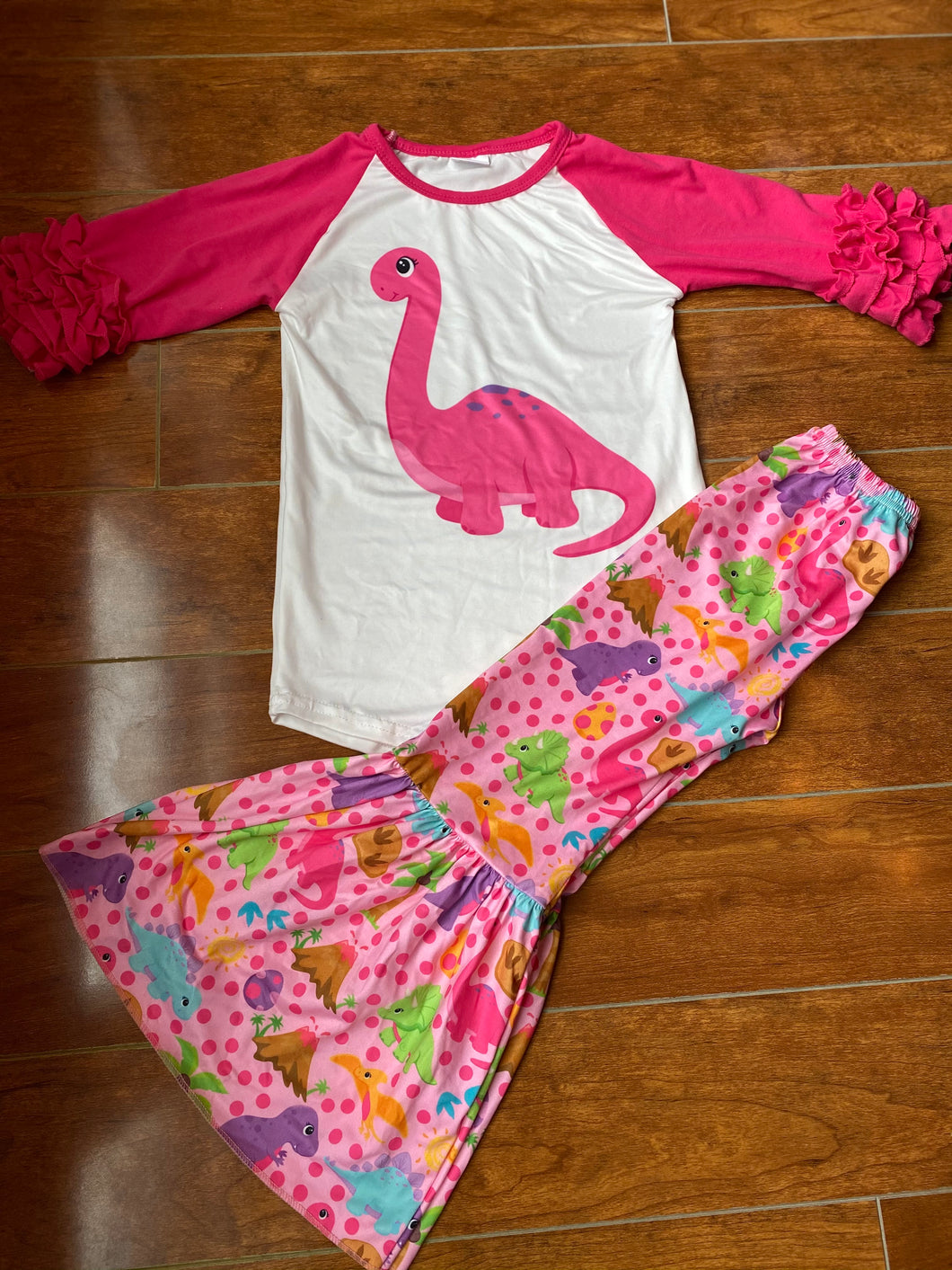 3/4 sleeves pink dinosaur outfit - You Are My Sunshine Boutique LLC